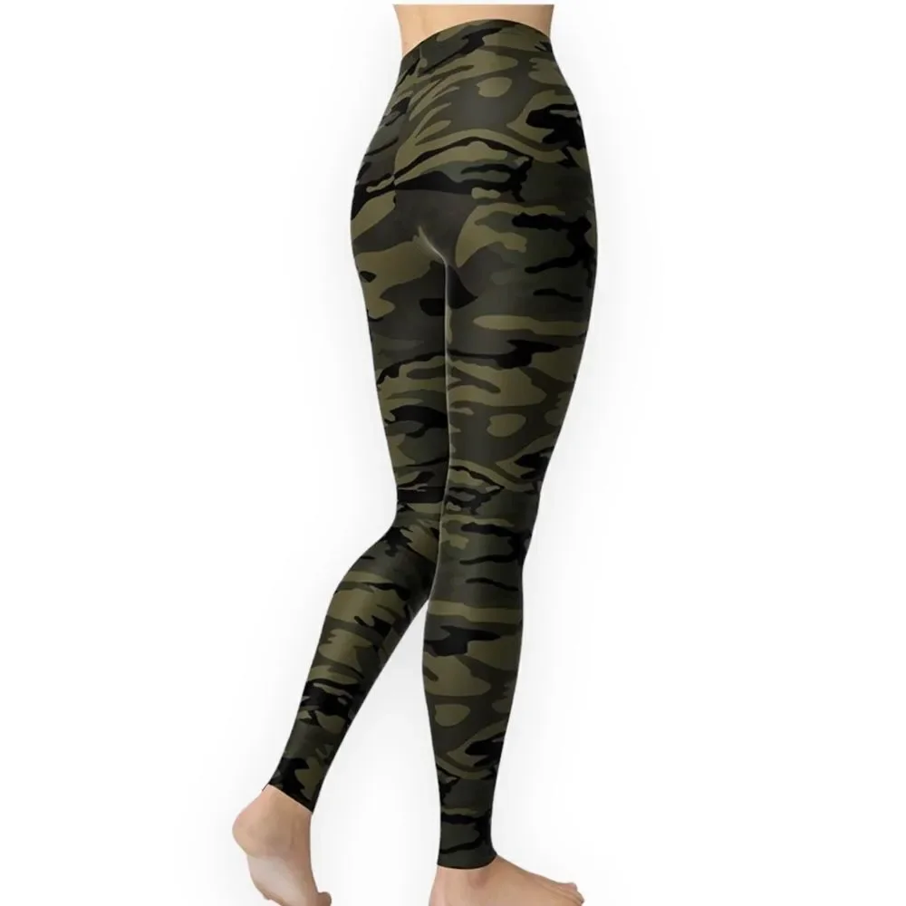 Khaki Green Mid Rise Military Leggings Pants NEW